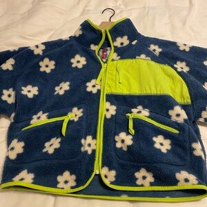 Urban Outfitters Blue and Yellow Floral Puffer Jacket